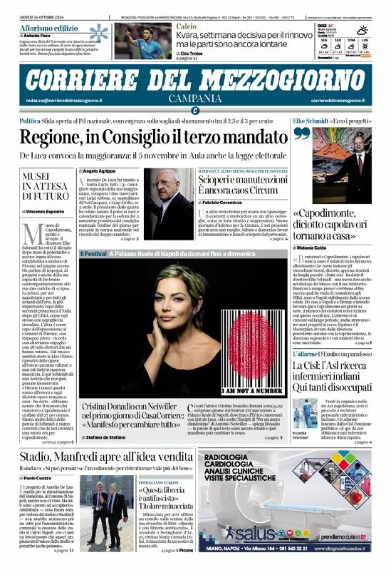 Prima-pagina-corriere del mezzogiorno-del-2024-10-24